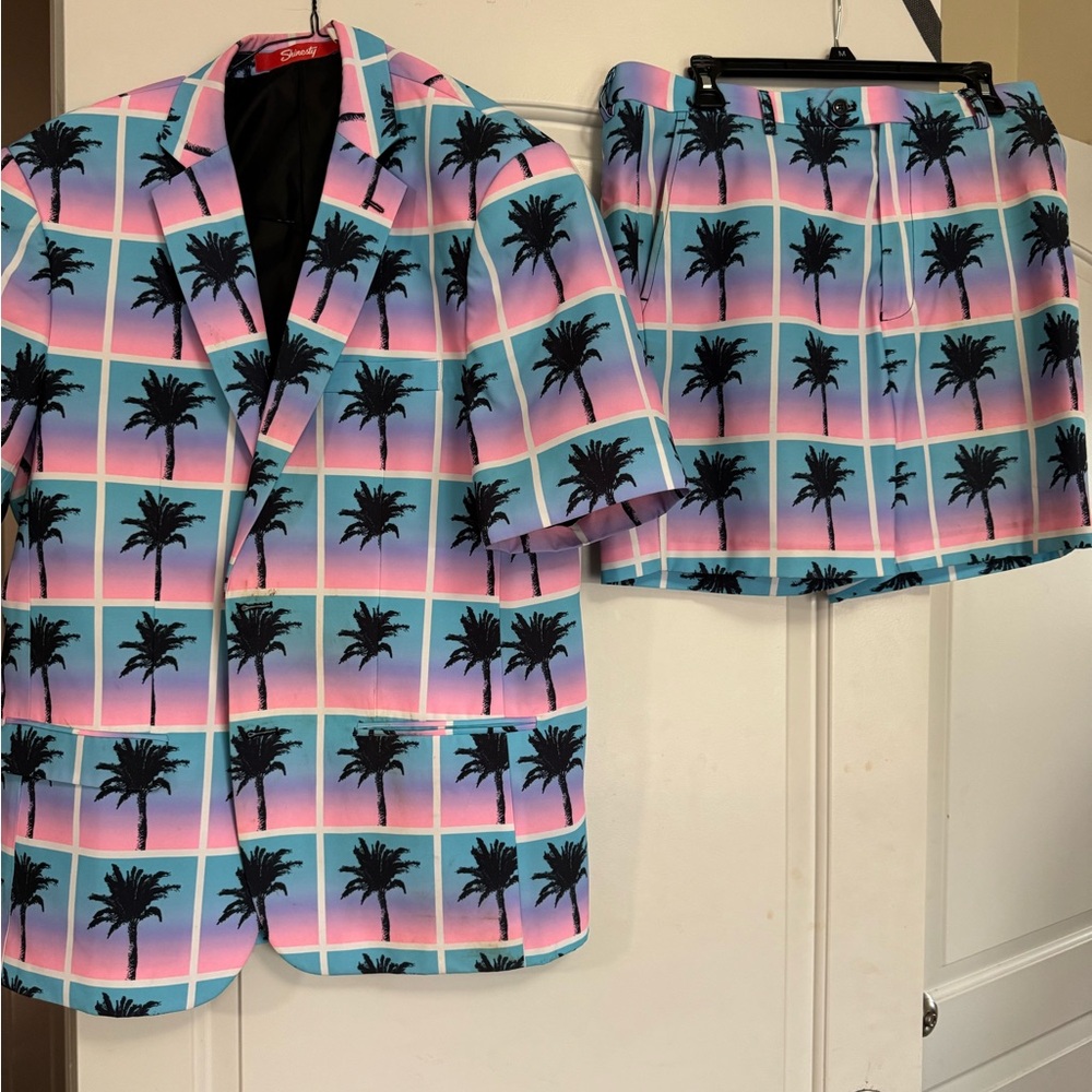 Tropical Palm Tree Print Men's Suit